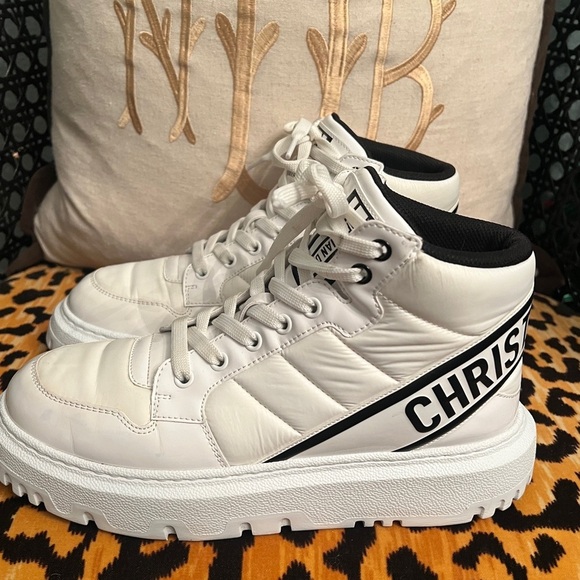 CHRISTIAN DIOR Nylon Fabric Womens D-Player High Top Sneakers White & Black - Picture 6 of 15
